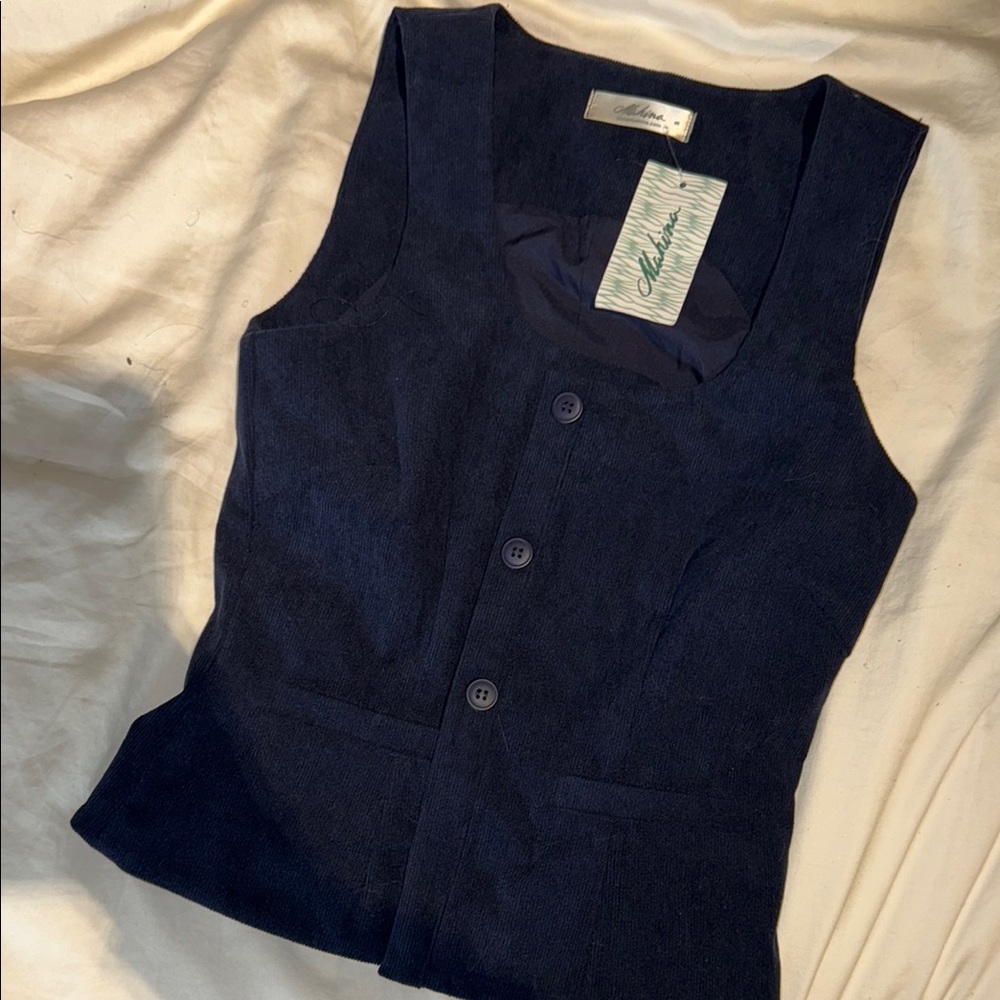 Women's Navy Sleeveless Corduroy button top (Small)